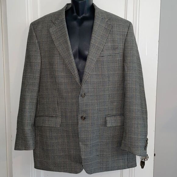Lauren Ralph Lauren gray tan brown &‎ blue houndstooth jacket/blazer